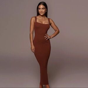 Ribbed Knitted Women'S Solid Sleeveless Tank Midi Dress Bodycon Sexy Stretch